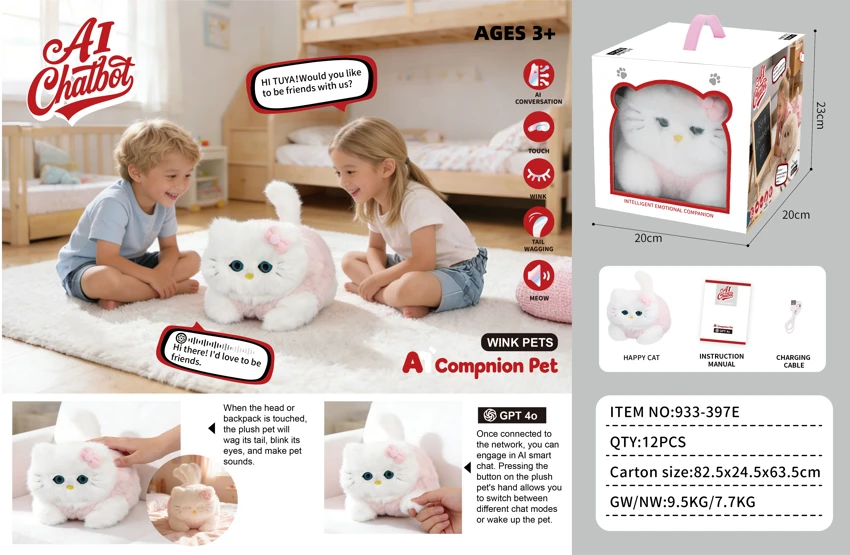 Nora Electric Plush AI Blinking and Tail-Wagging Happy Cat