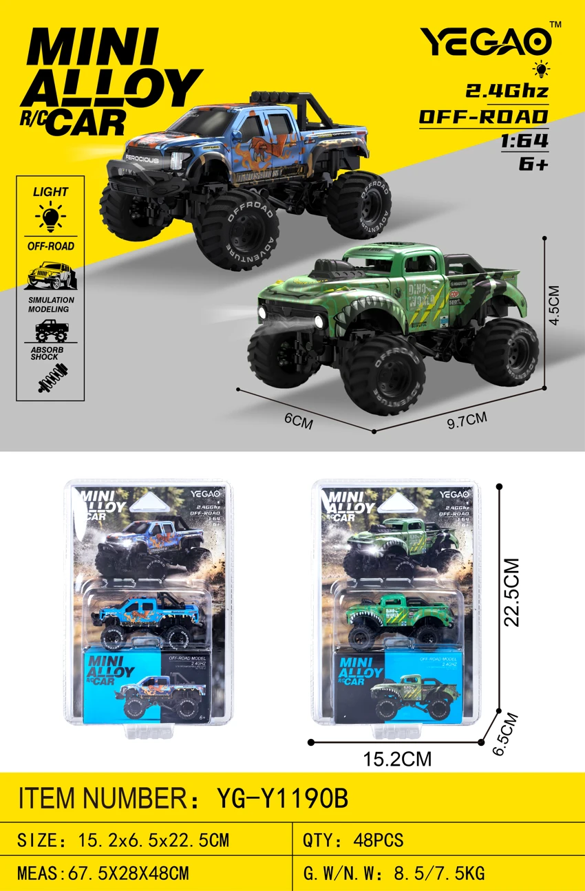 1:64 Off-Road Raptor/Short Truck Monster Dinosaur (Mini Remote Control)