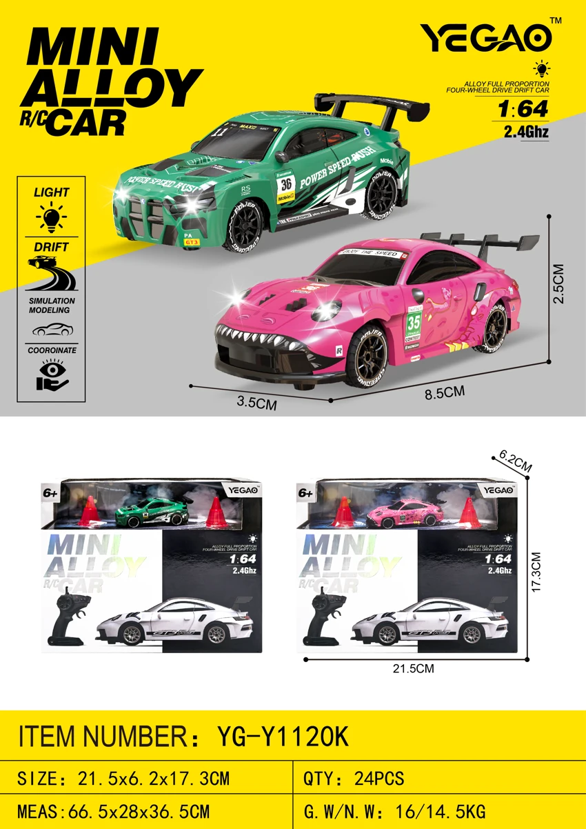 1:64 Porsche 911 GT3 RS Pink Dinosaur/BMW M4 One-Eyed Angel (Mini Remote)