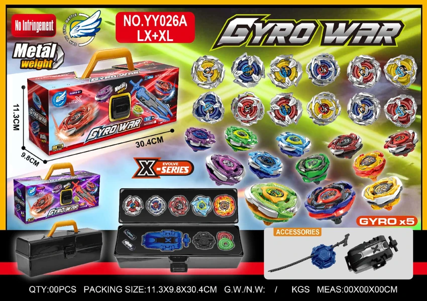 Alloy Spinning Top Box Set: Five Tops + Small Launcher + Pull-String Launcher